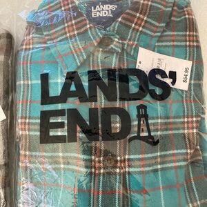 Lands' End Turquoise and Brown flannel Checkered Shirt